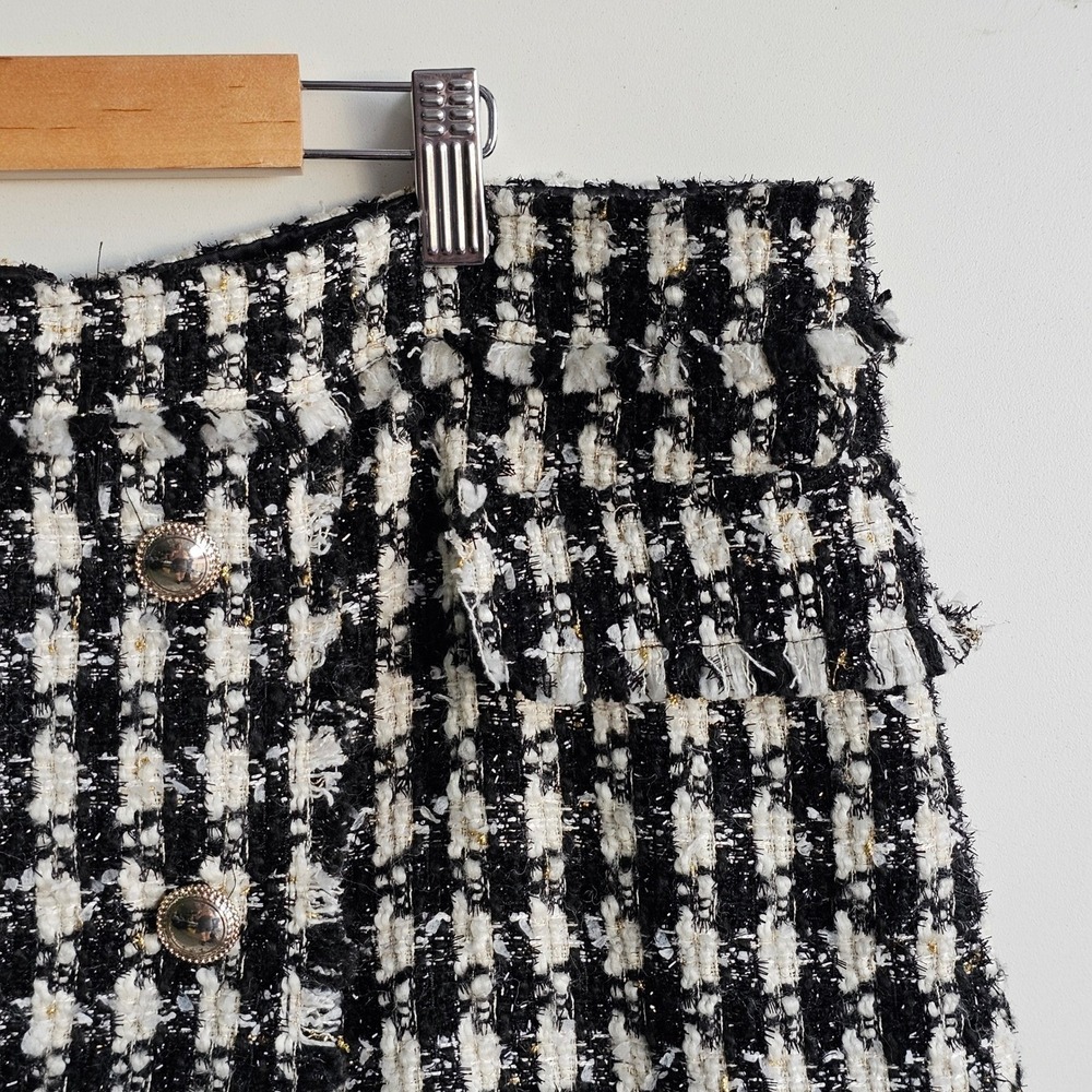 House of Harlow Houndstooth Tweed Boucle Skort Skirt Gold Buttons Wool Blend XL - Picture 11 of 12
